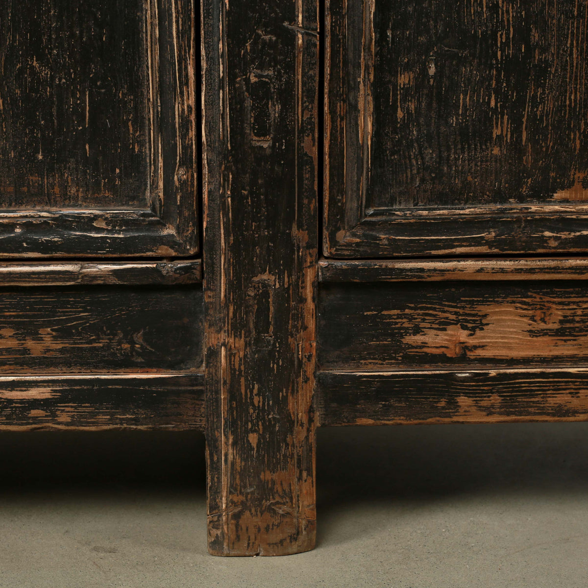 Antique Wide Sideboard with Original Distressed Black Lacquer 80.7Wx18.9Dx34.65H