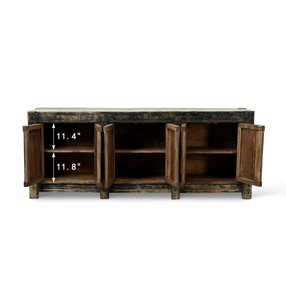 Approx. 92" Long Antique Sideboard with Six Doors, Distressed Black