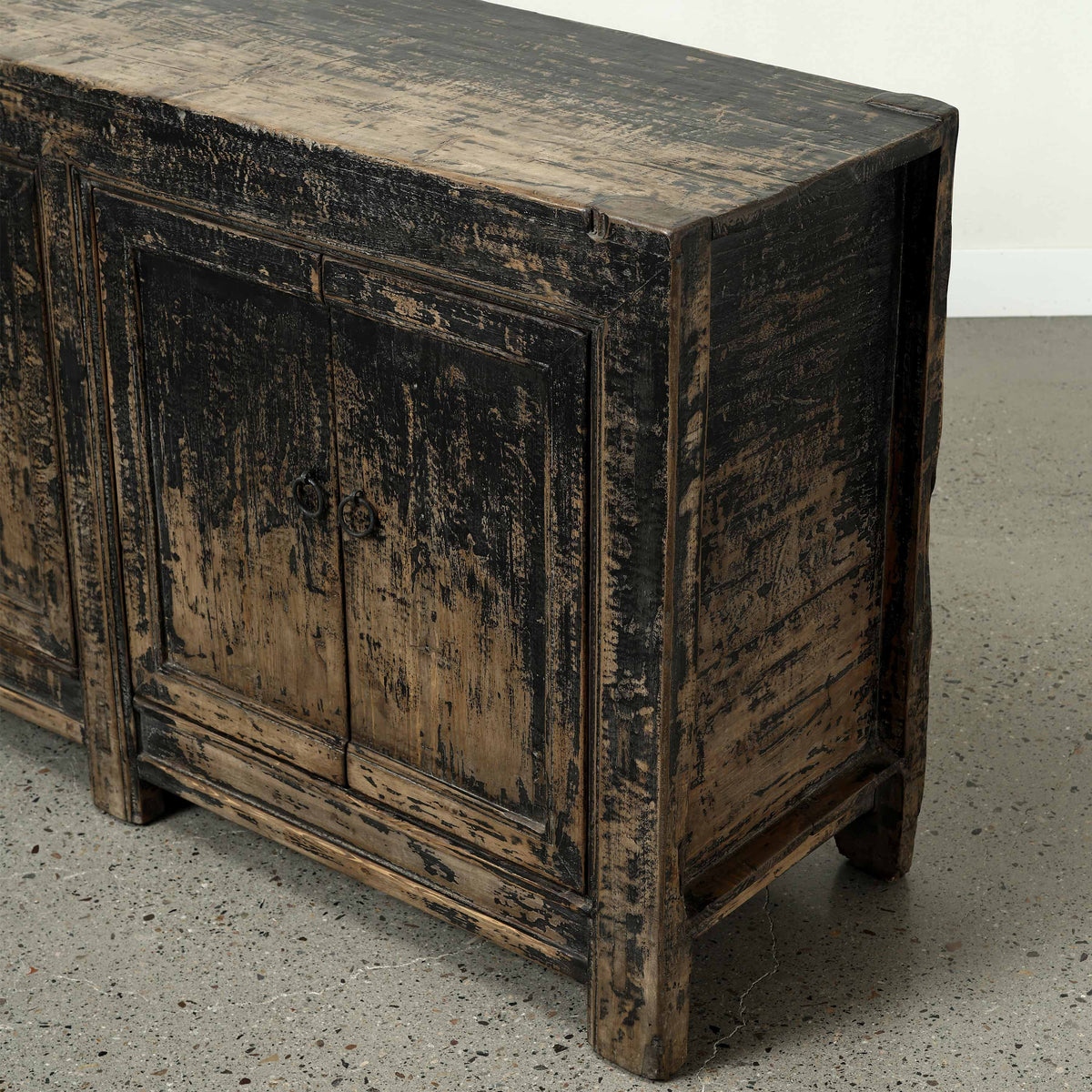 Approx. 92" Long Antique Sideboard with Six Doors, Distressed Black