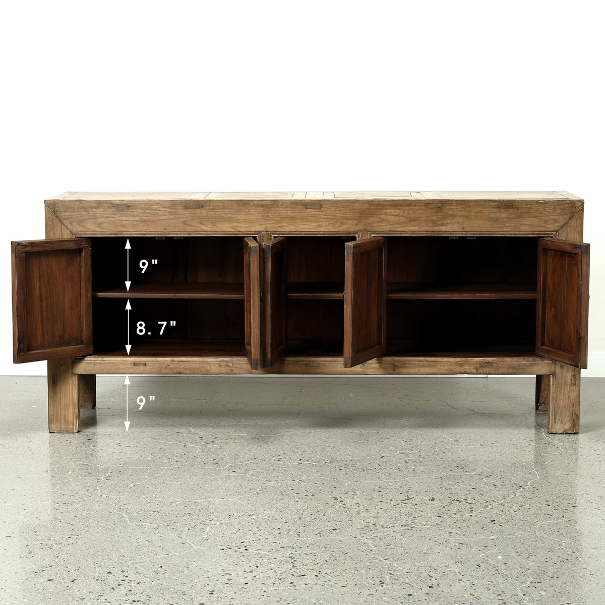Approx. 81" Wide Antique Sideboard with Six Doors Weathered Natural