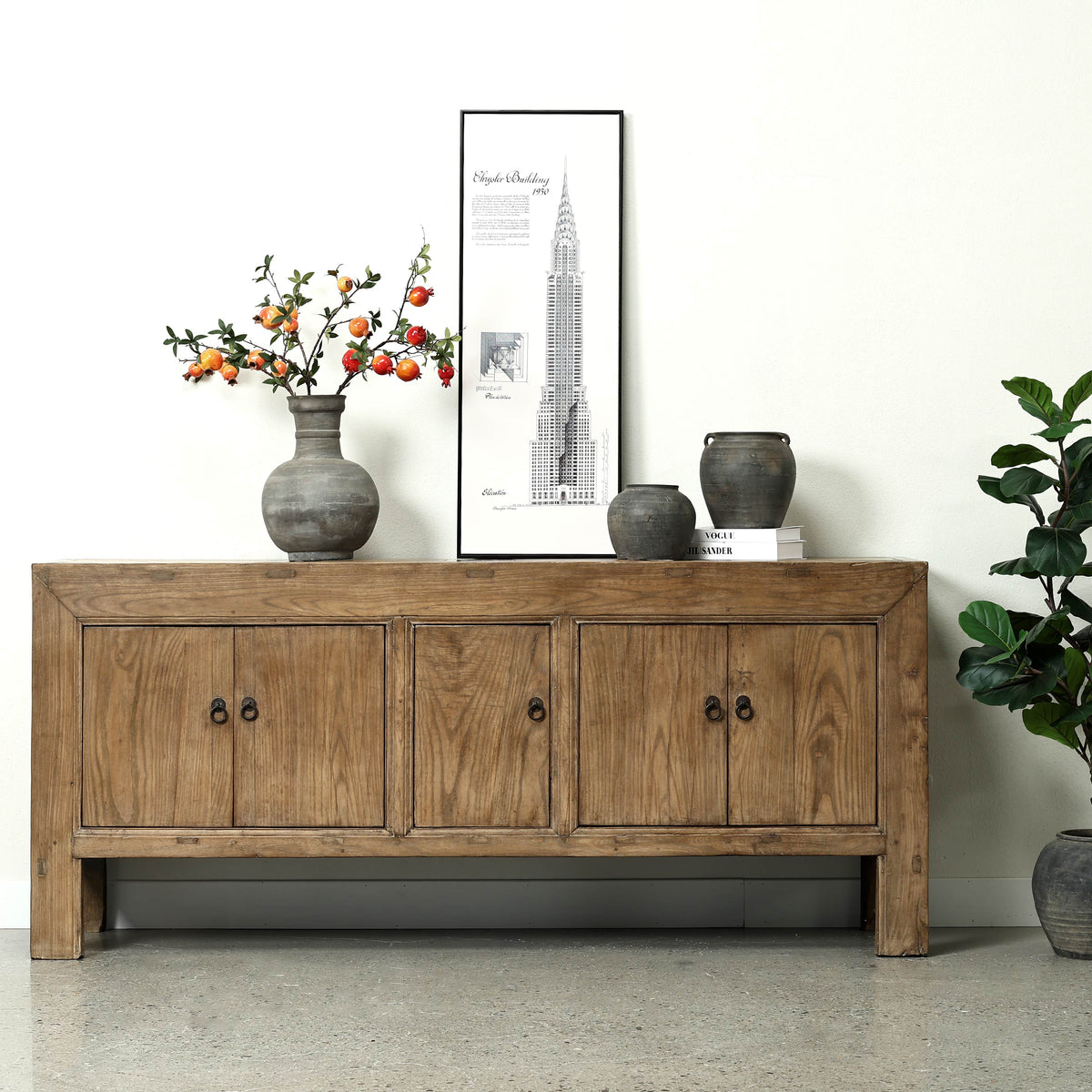 Approx. 81" Wide Antique Sideboard with Six Doors Weathered Natural