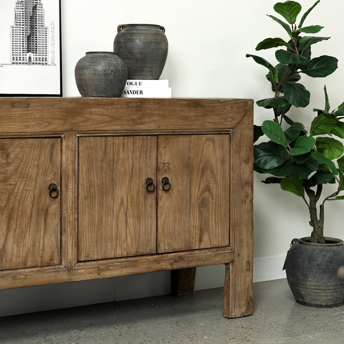 Approx. 81" Wide Antique Sideboard with Six Doors Weathered Natural