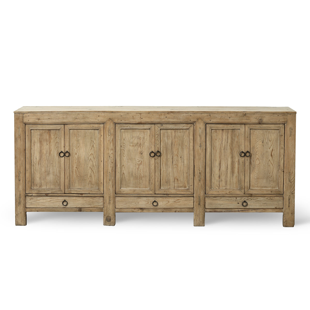 Approx. 91" Long Antique Sideboard with Six Doors & Three Drawers, Weathered Natural