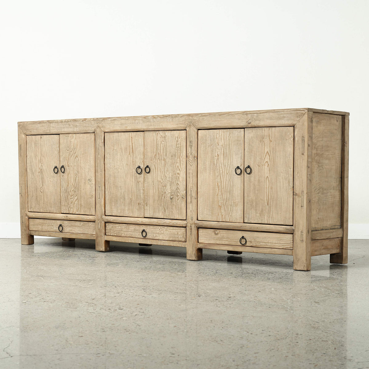 Approx. 94" Long Antique Sideboard with Six Doors & Three Drawers, Weathered Natural