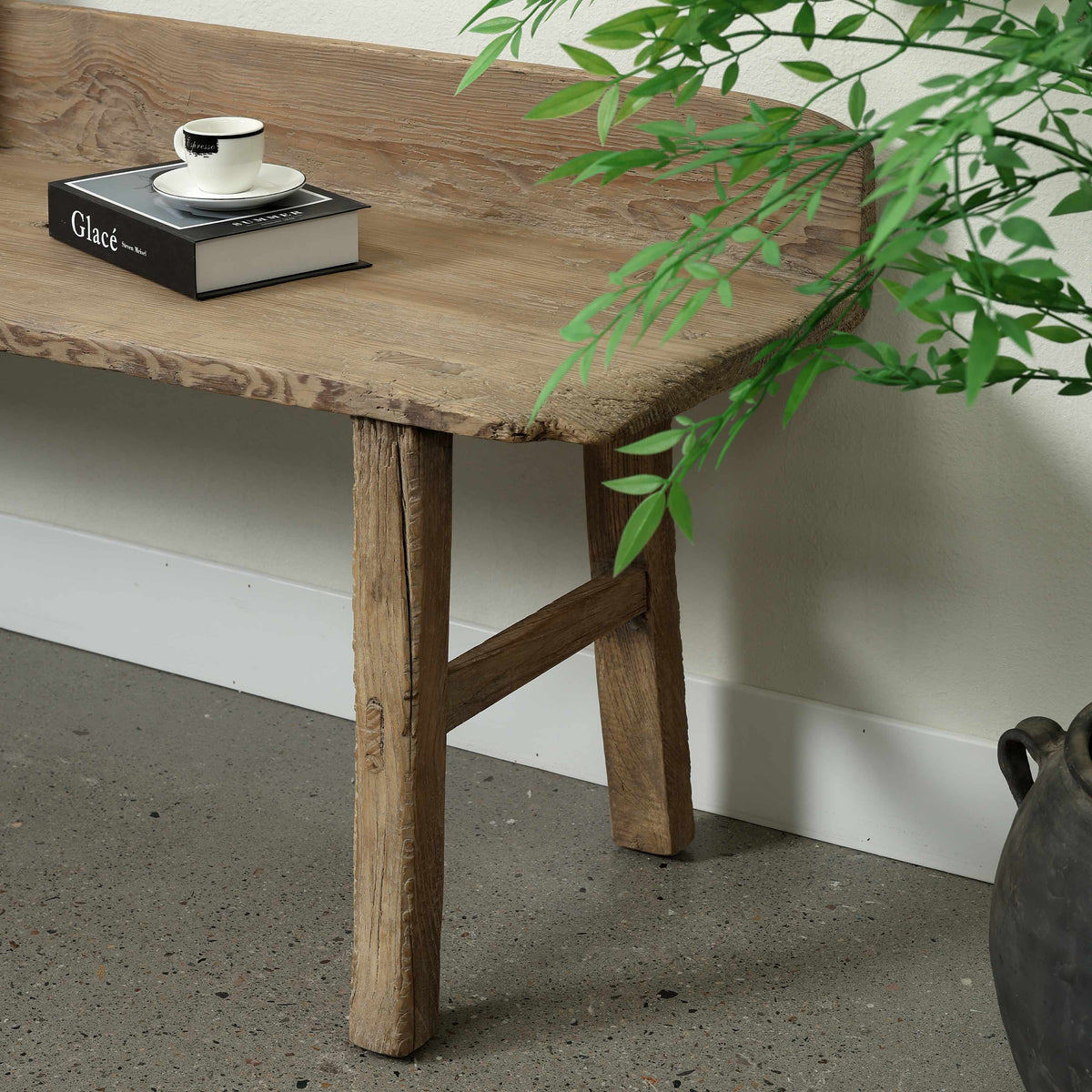 Approx. 60.2 Inches Wide 24.8 Inches High Live Edge Vintage Bench Weathered Natural
