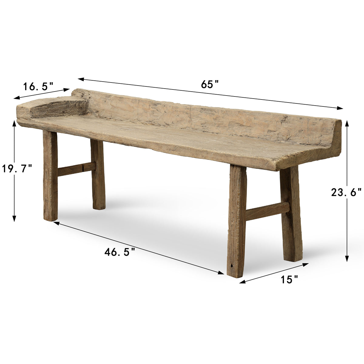 Approx. 65 Inches Wide 23.6 Inches High Live Edge Vintage Bench Weathered Natural