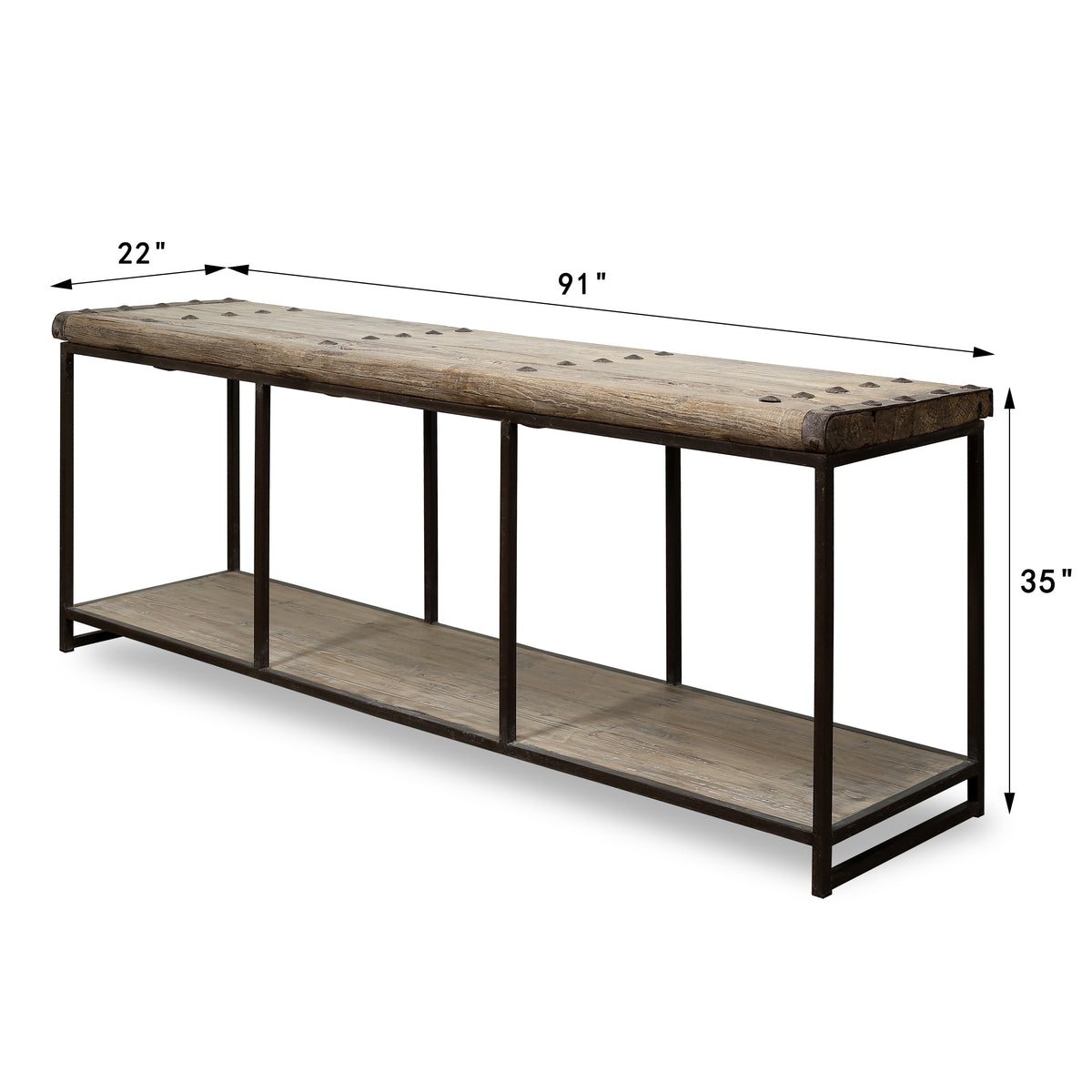Approx. 91" Long 22" Deep Vintage Door Console Table with Storage Shelf