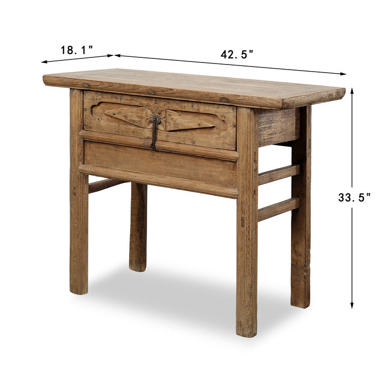 Elmwood Vintage Console Table with Two Drawers Weathered Natural 42.5x18.1x33.5H image 3