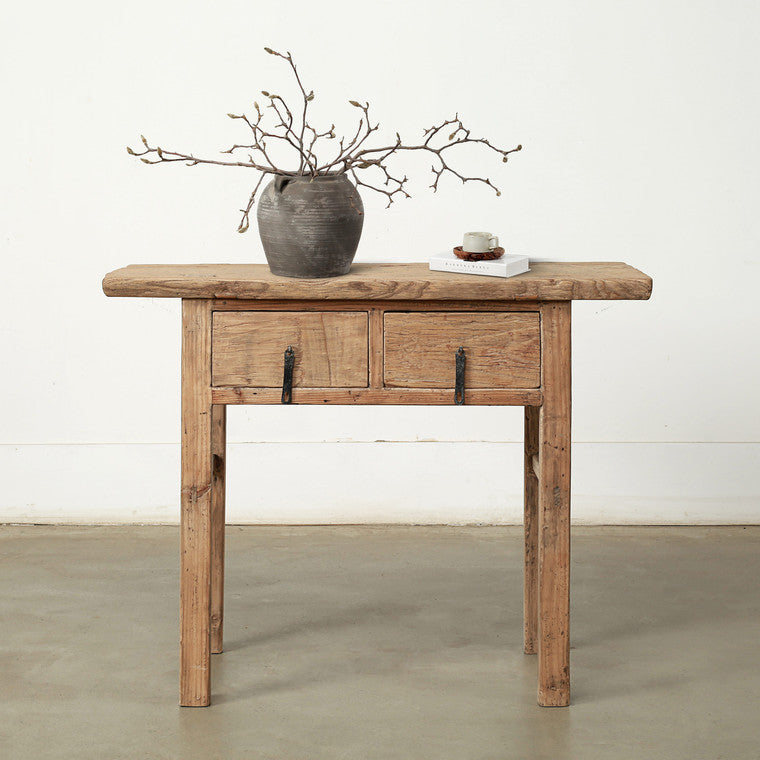 Vintage Entry Table with Two Drawers Elmwood 41.34W18.9D33.46H image 3