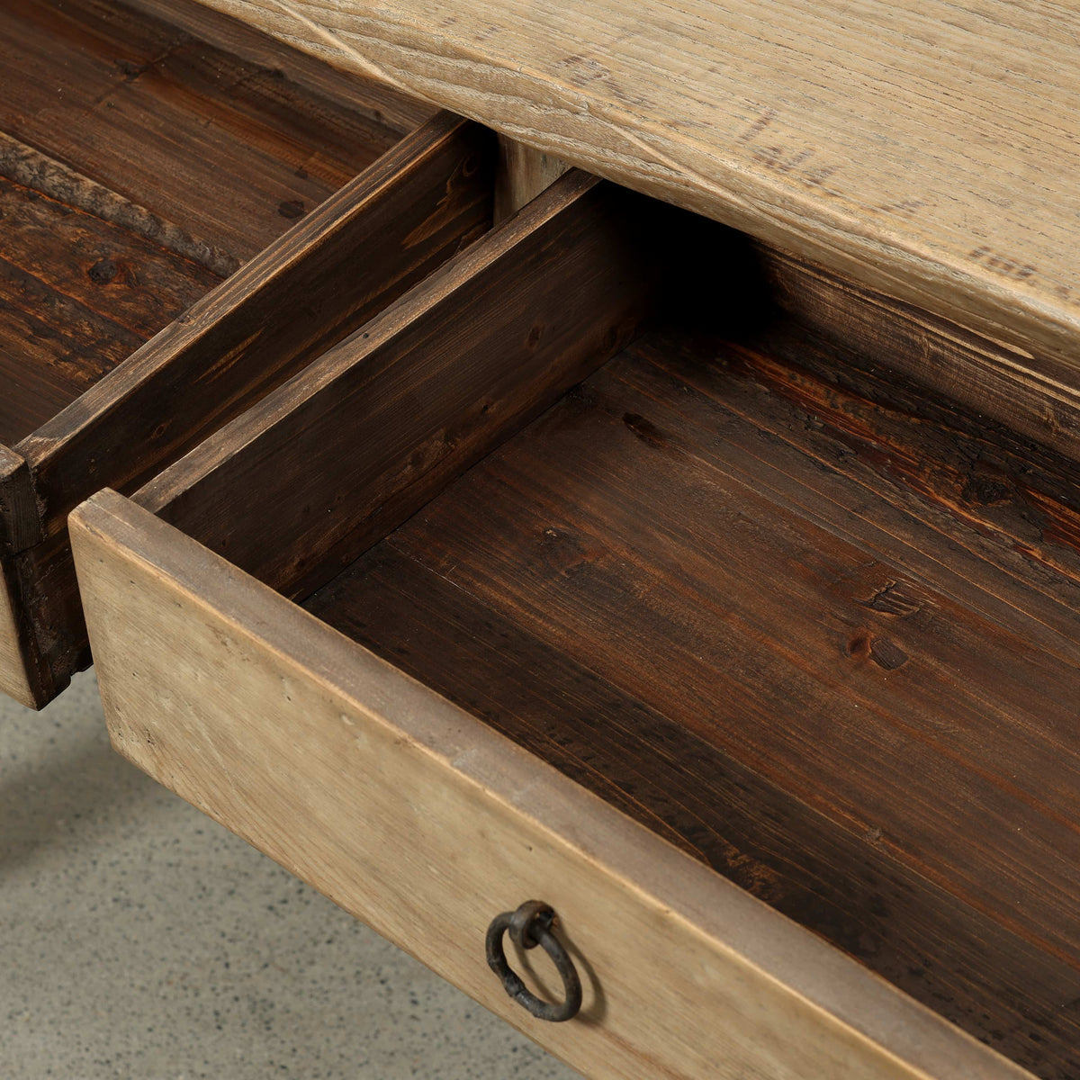 Approx 62" Long 18" Deep Vintage Entry Table with Two Drawers Weathered Natural