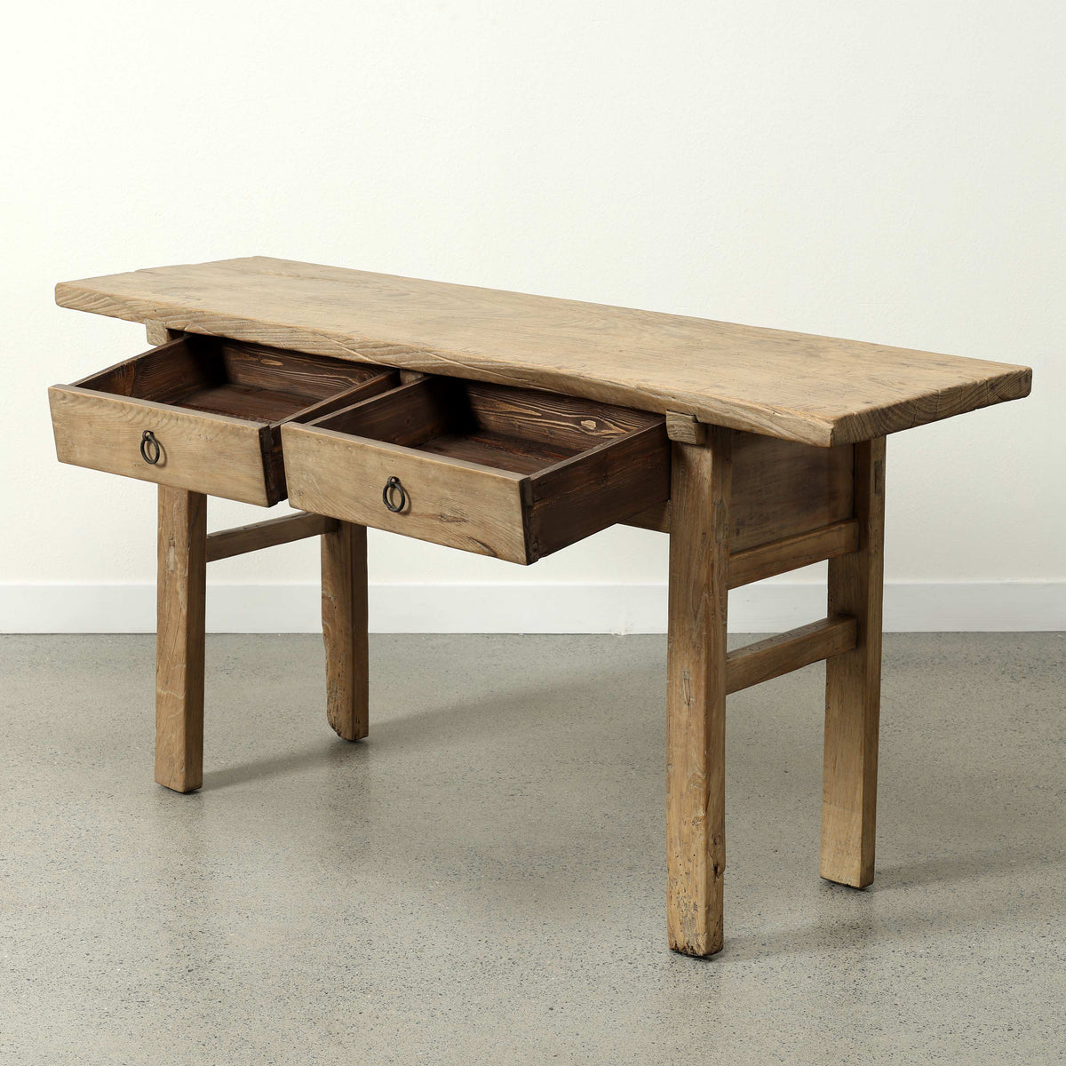 Approx 62" Long 18" Deep Vintage Entry Table with Two Drawers Weathered Natural