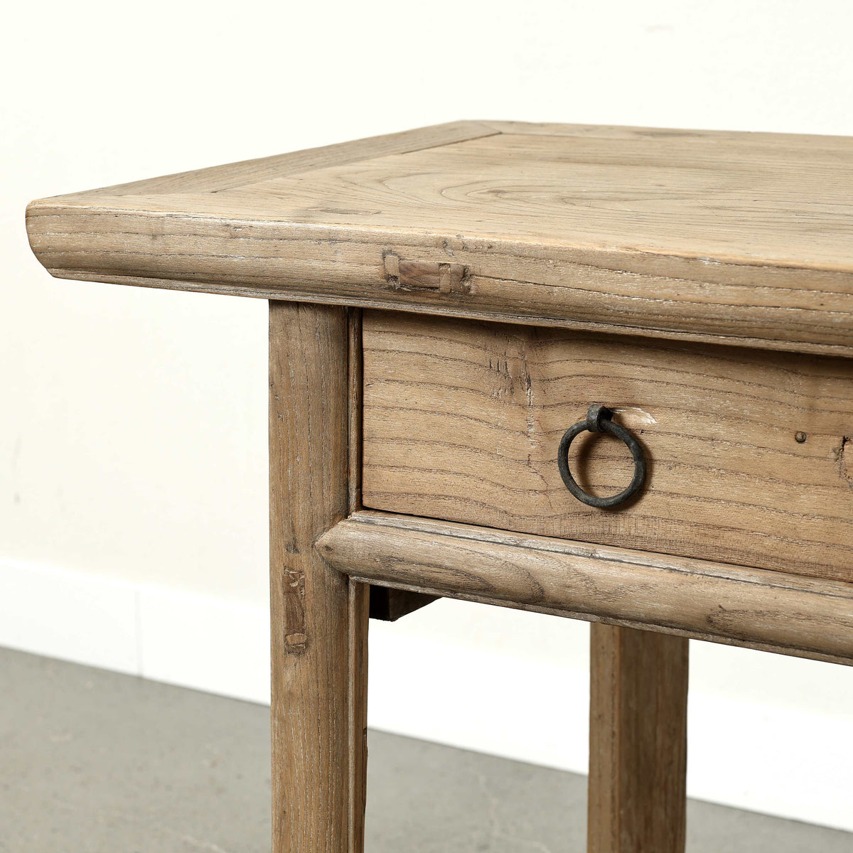 Approx 39" Long 18" Deep Vintage Entry Table with Two Drawers, Weathered Natural