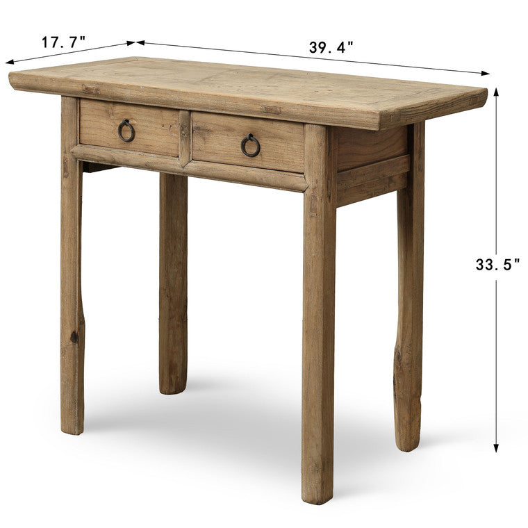 Vintage Entry Table with Two Drawers Elmwood 39.4"W17.7"D33.5"H image 3