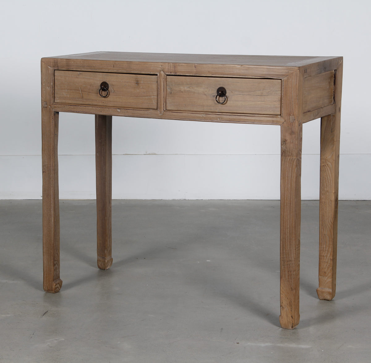 Vintage Ming Style Console Table with Two Drawers Weathered Natura