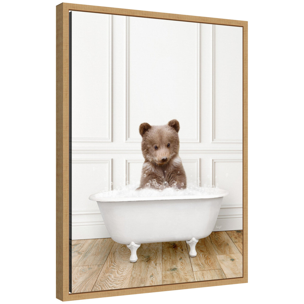 Sylvie Bear Cub in Traditional Vintage Bathtub Framed Canvas by Amy Peterson