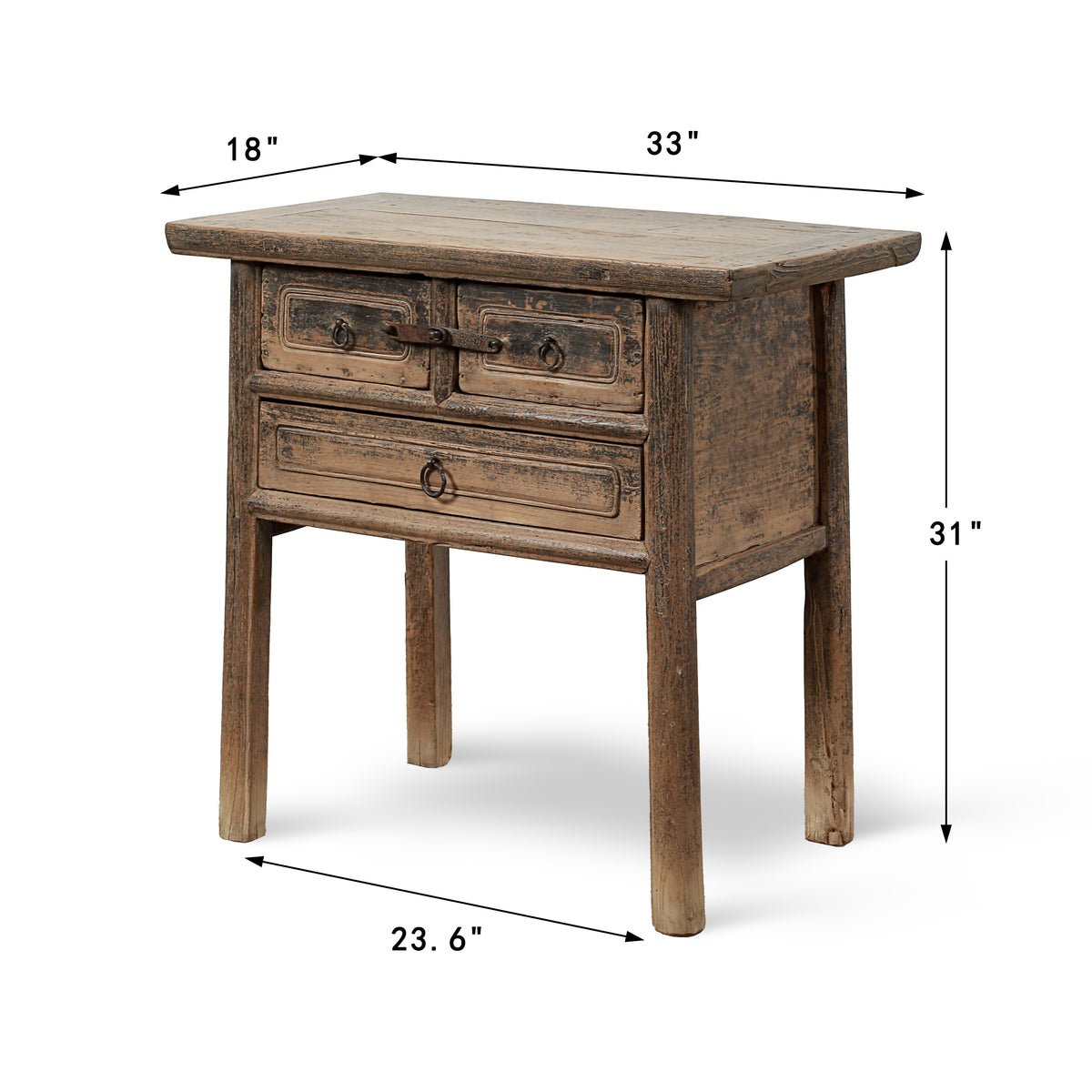 Approx.33" Long 18" Deep Vintage Entry Table with Three Drawers Weathered Natural