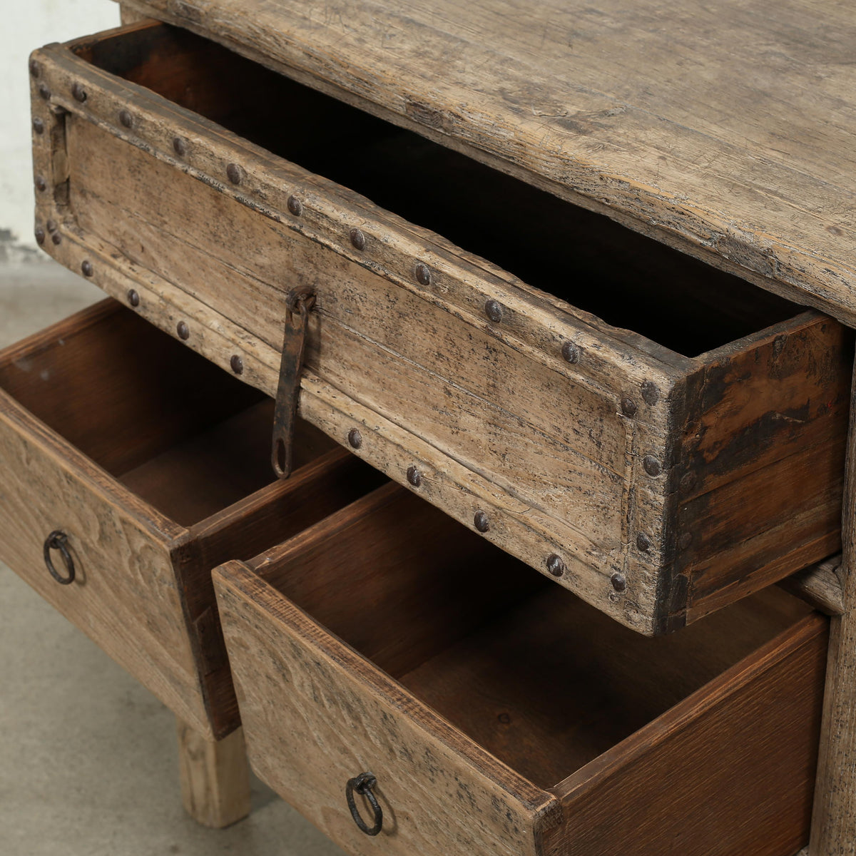 Approx.41" Long 18" Deep Vintage Shanxi Style Entry Table with Three Drawers Weathered Natural