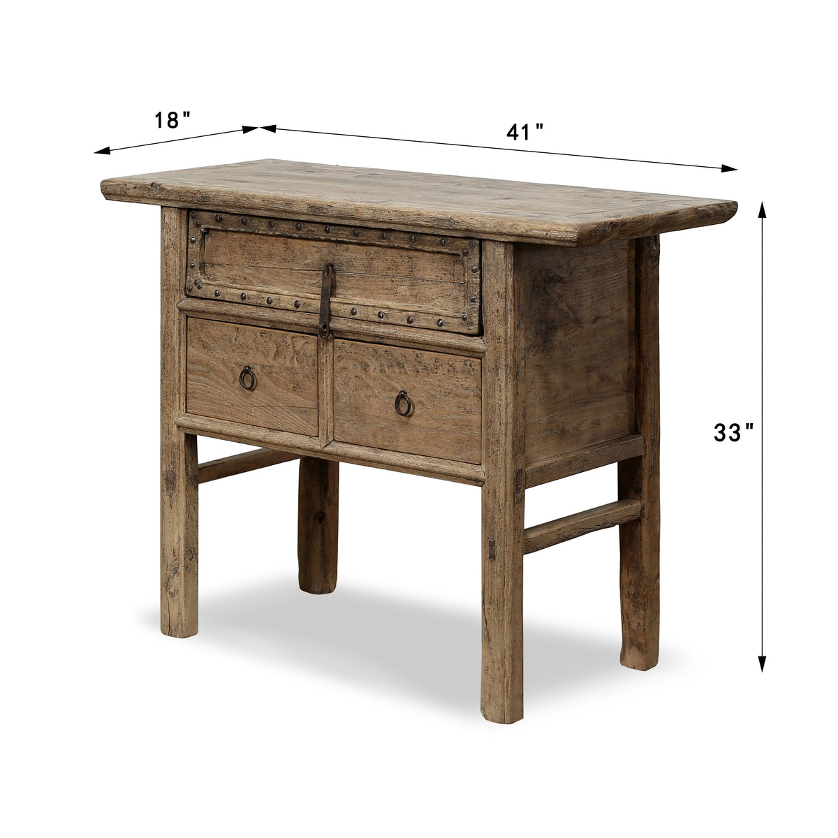 Approx.41" Long 18" Deep Vintage Shanxi Style Entry Table with Three Drawers Weathered Natural