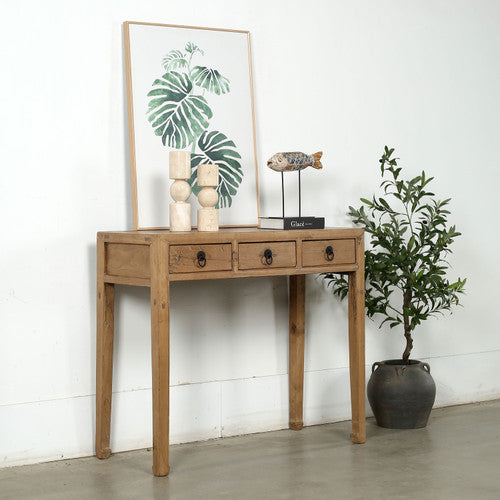 Vintage Ming Style Entry Table with Two Drawers Weathered Natural 39.4x15.7x33.9H Elm image 2