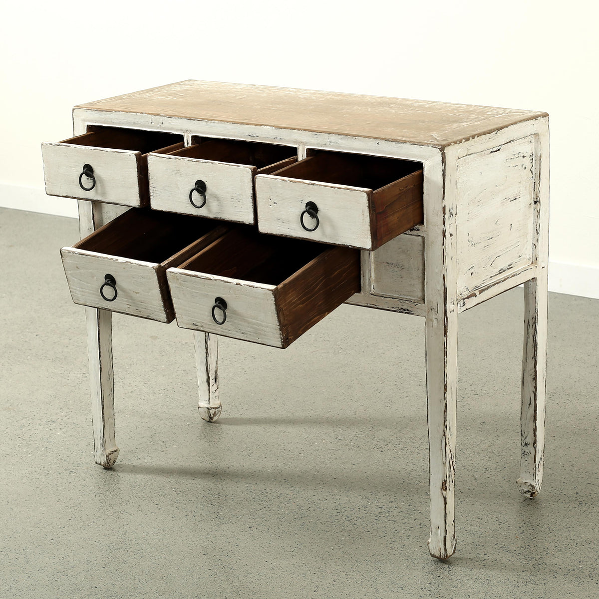 Vintage Entry Table with Five Drawers 37.8"W 16"D Disressed White