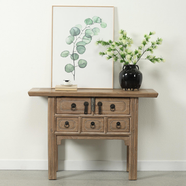 Approx. 47" Wide Vintage Entry Table with Five Drawer Weathered Natural image 3