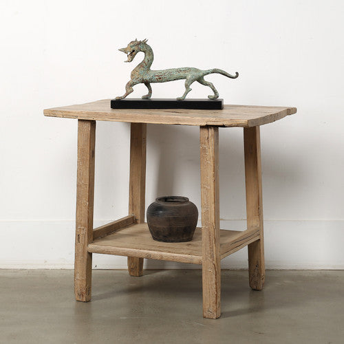 Vintage Side Table with Shelf Weathered Natural 34.3x21.3x31.5H image 2