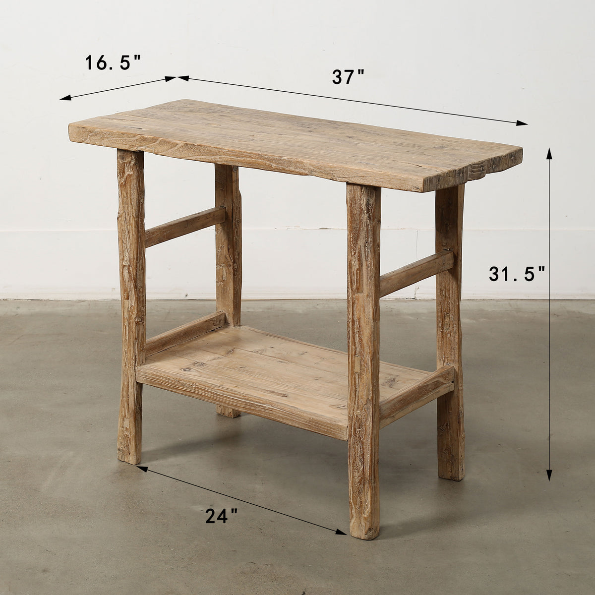 Vintage Side Table with Shelf Weathered Natural 37x16.5x31.5H