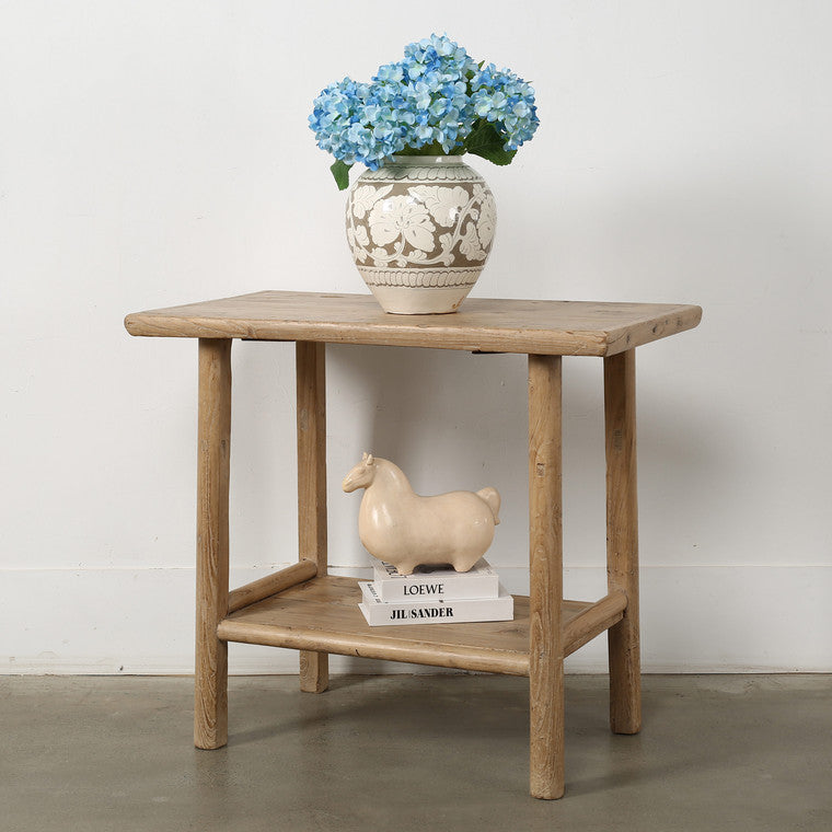 Vintage Side Table with Shelf Weathered Natural 37x21.7x32.7H image 3