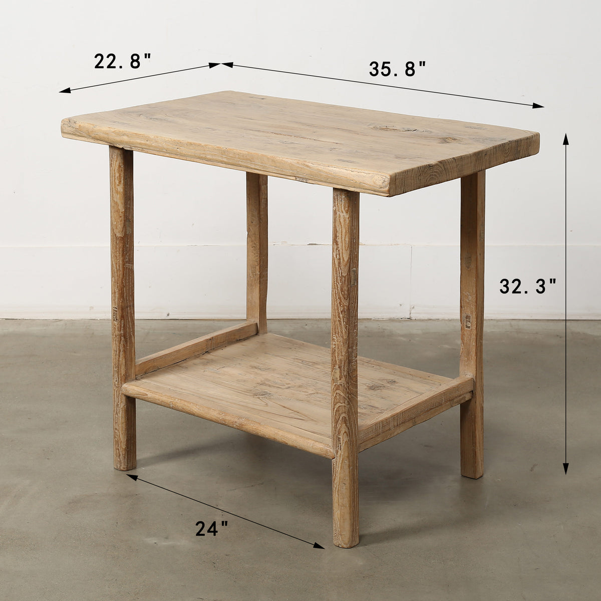 Vintage Side Table with Shelf Weathered Natural 35.8x22.8x32.3H