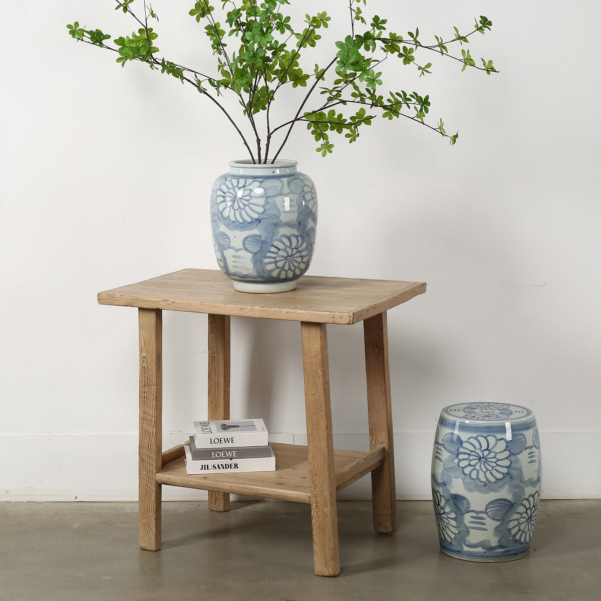 Vintage Side Table with Shelf Weathered Natural 33.5x22x31.5H