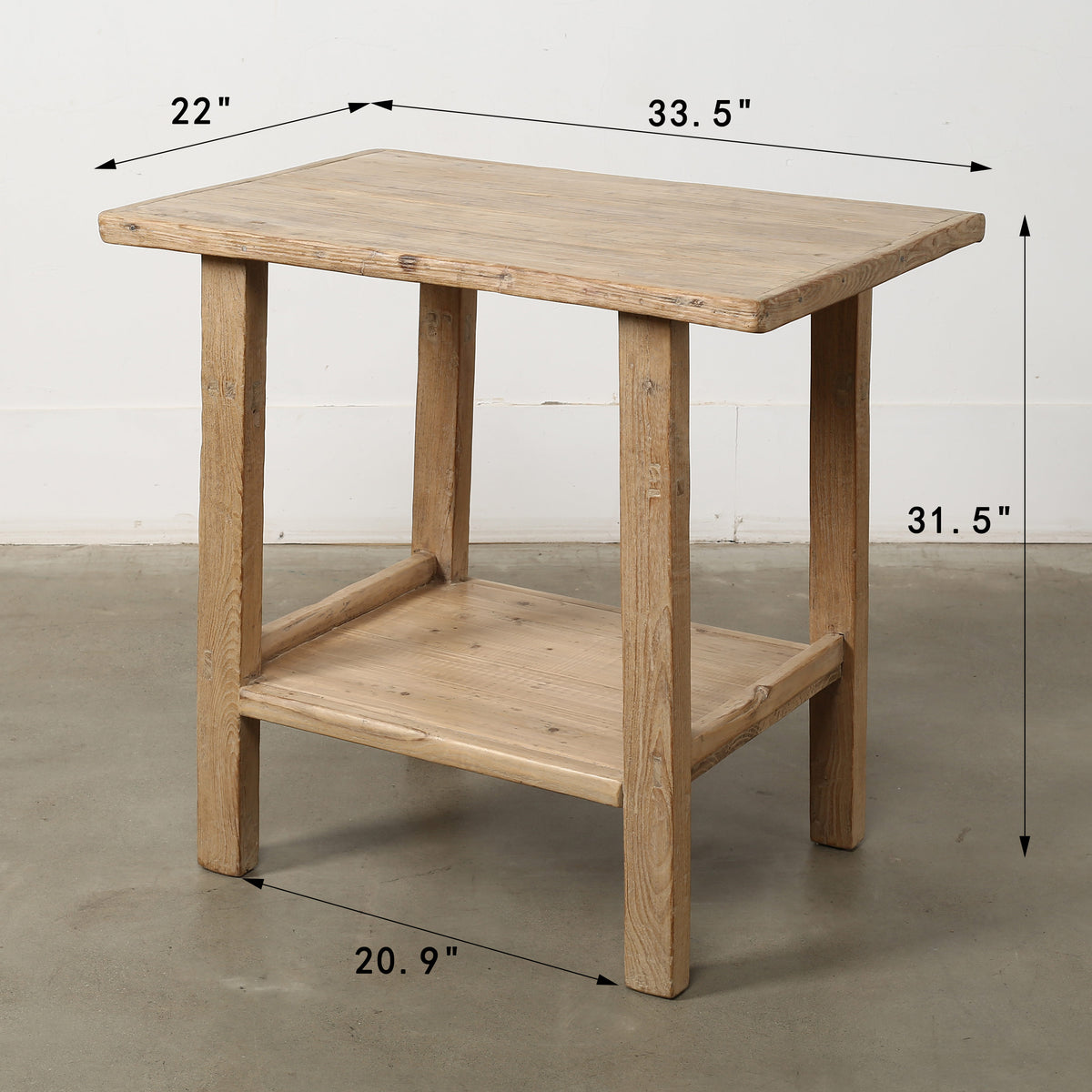 Vintage Side Table with Shelf Weathered Natural 33.5x22x31.5H
