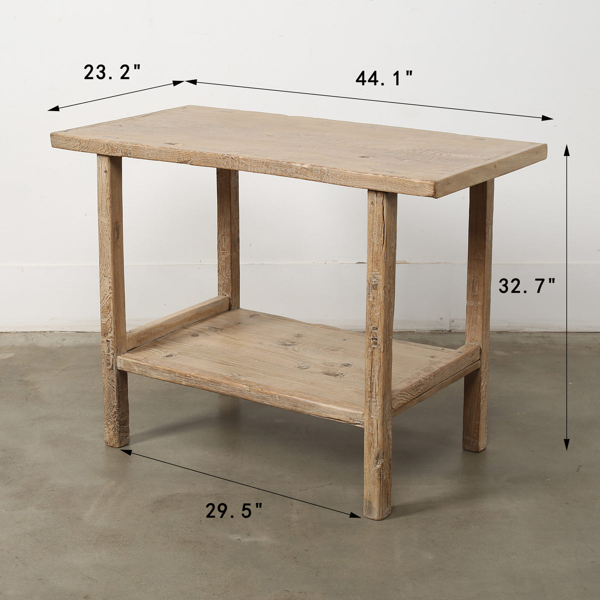 Vintage Side Table with Shelf Weathered Natural 44.1x23.2x32.7H