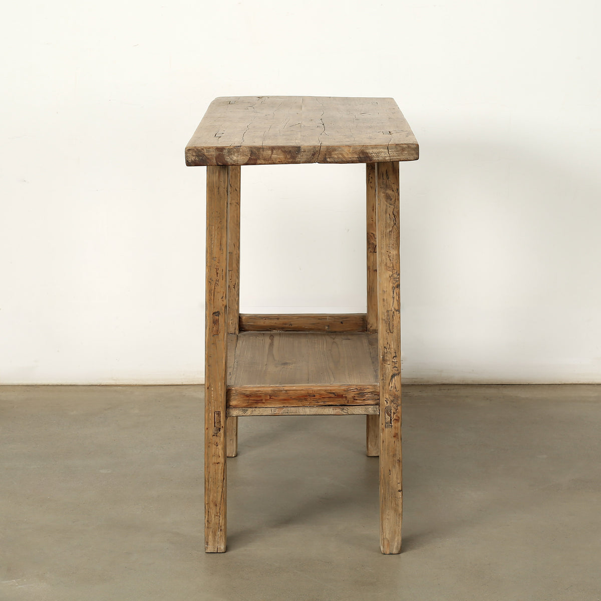 Vintage Side Table with Shelf Weathered Natural 41.7x17.7x34.6H