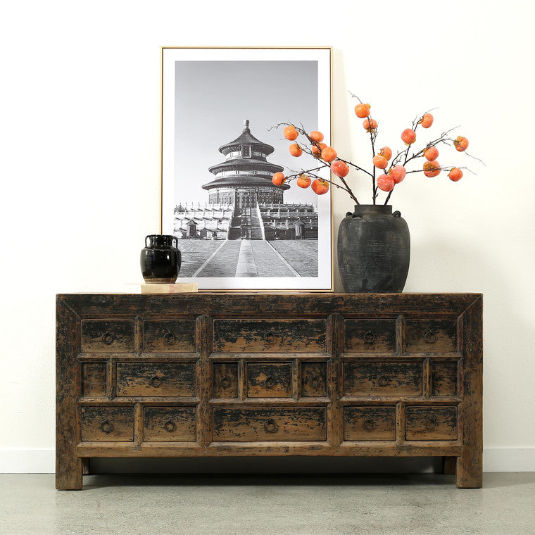 Antique Sideboard 64.2x17.3x29.5H Original Distressed Black Lacquer image 3