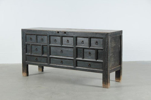 Antique Sideboard 63.7x18x31H Original Distressed Black Lacquer image 2