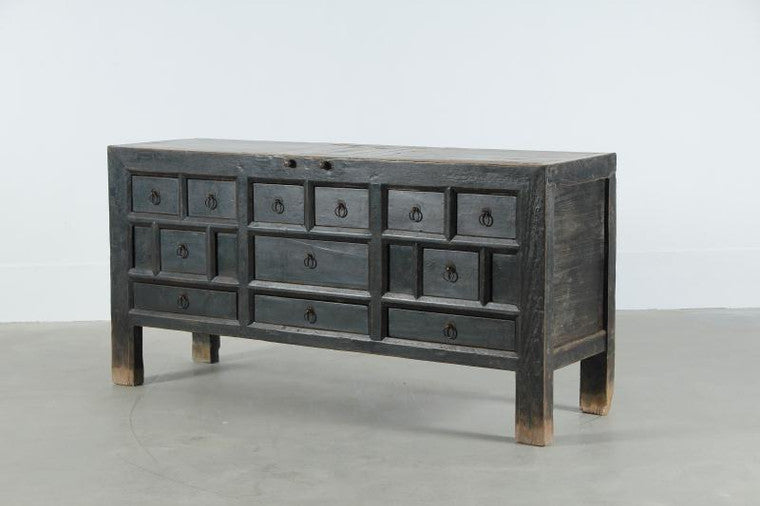 Antique Sideboard 63.7x18x31H Original Distressed Black Lacquer image 3
