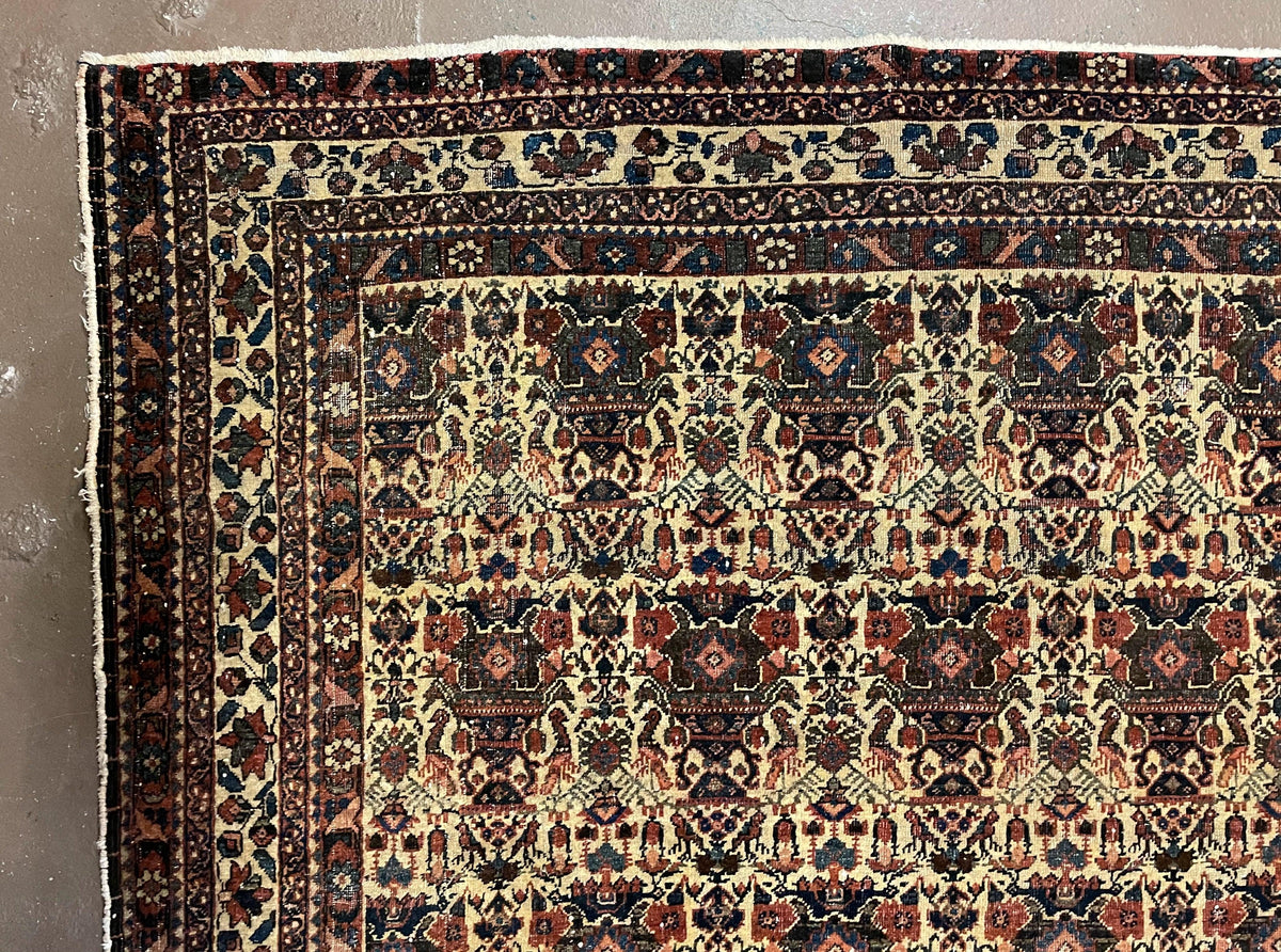 Antique Persian Afshar Rug 5x7, Wool Hand Knotted Oriental Carpet 5 x 7 ft, Repeated Motif Allover, Cream and Maroon, Tribal Rug, Medium Sized Rug,  Zil-i-Sultan Design - Jewel Rugs, view 6