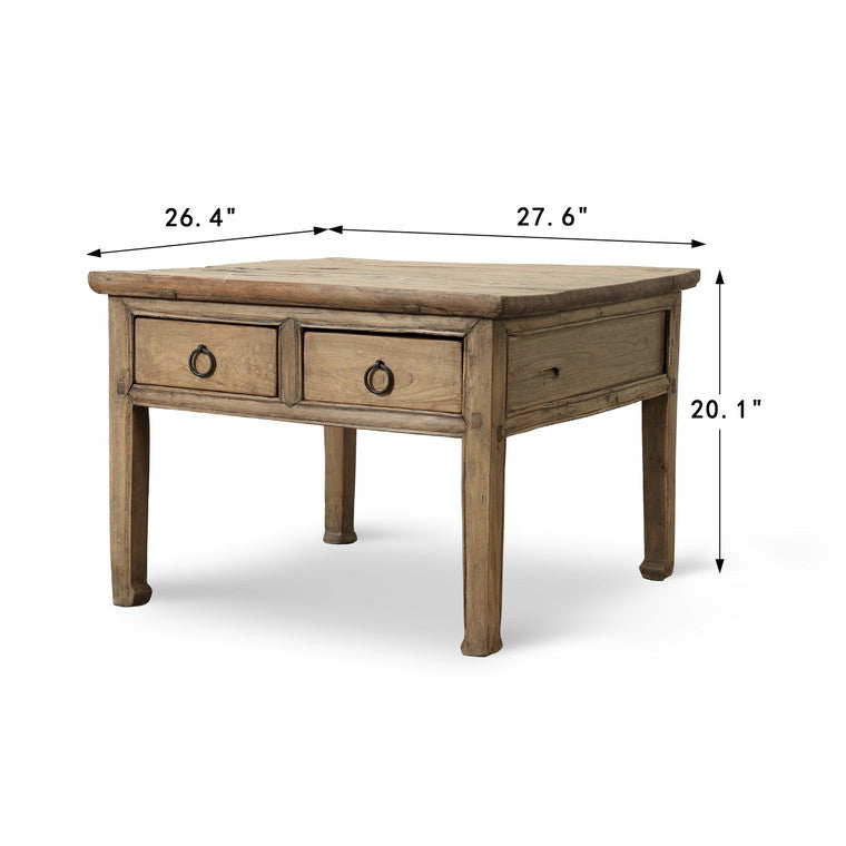 Vintage Coffee Table with Two Drawers Weathered Natural 27.6x26.4x20.1H image 3