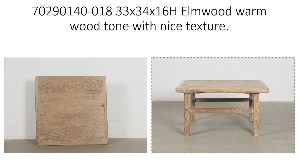 Elmwood Vintage Coffee Table Weathered Natural Light Wood Tone 34x33x18H
