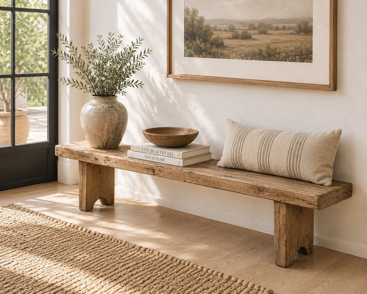 Bari Bench Approx. 78Wx14Dx18.5H Rustic Pine Wood Weathered Natural