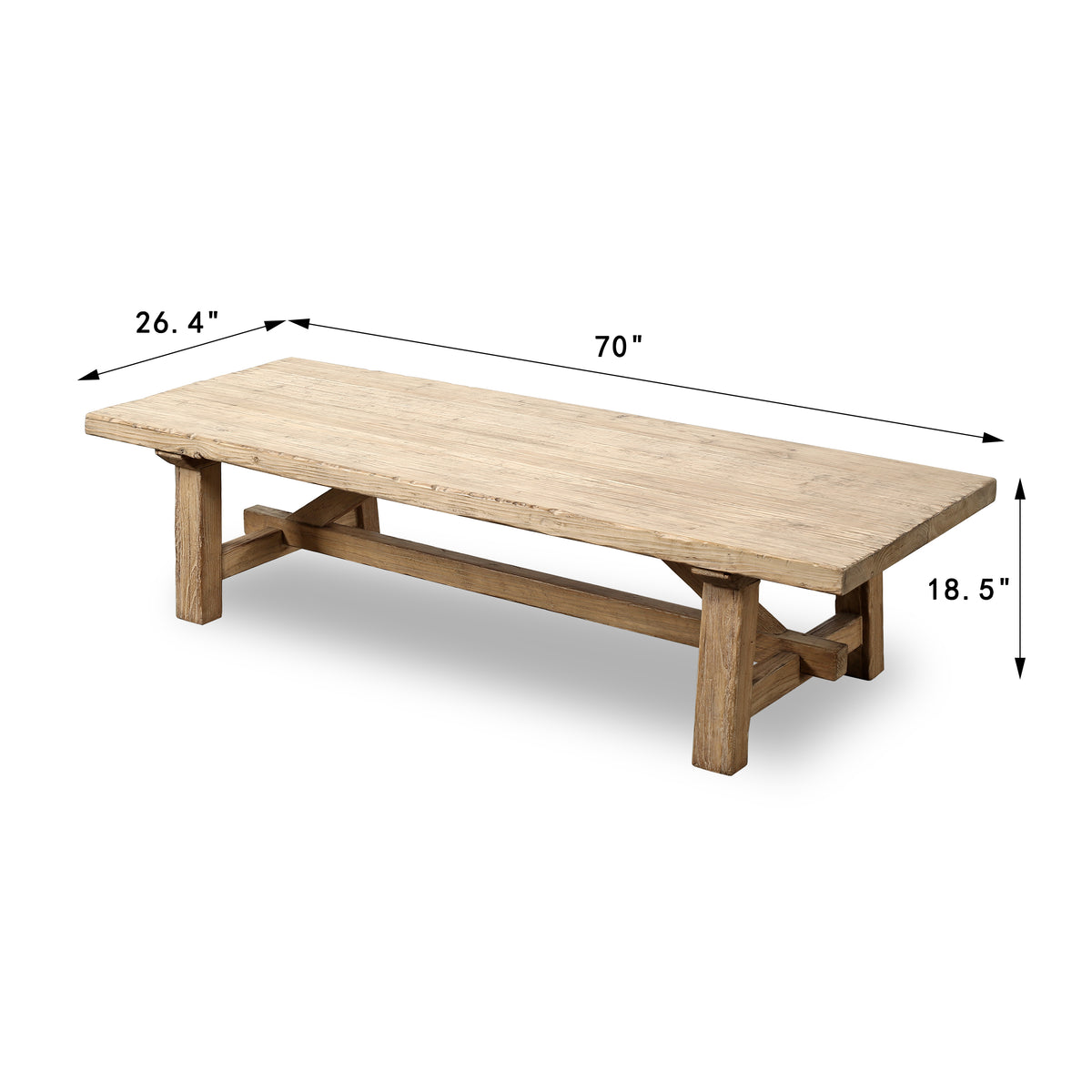 Approx. 70 Inches Long Rustic Farmhouse Coffee Table Weathered Natural