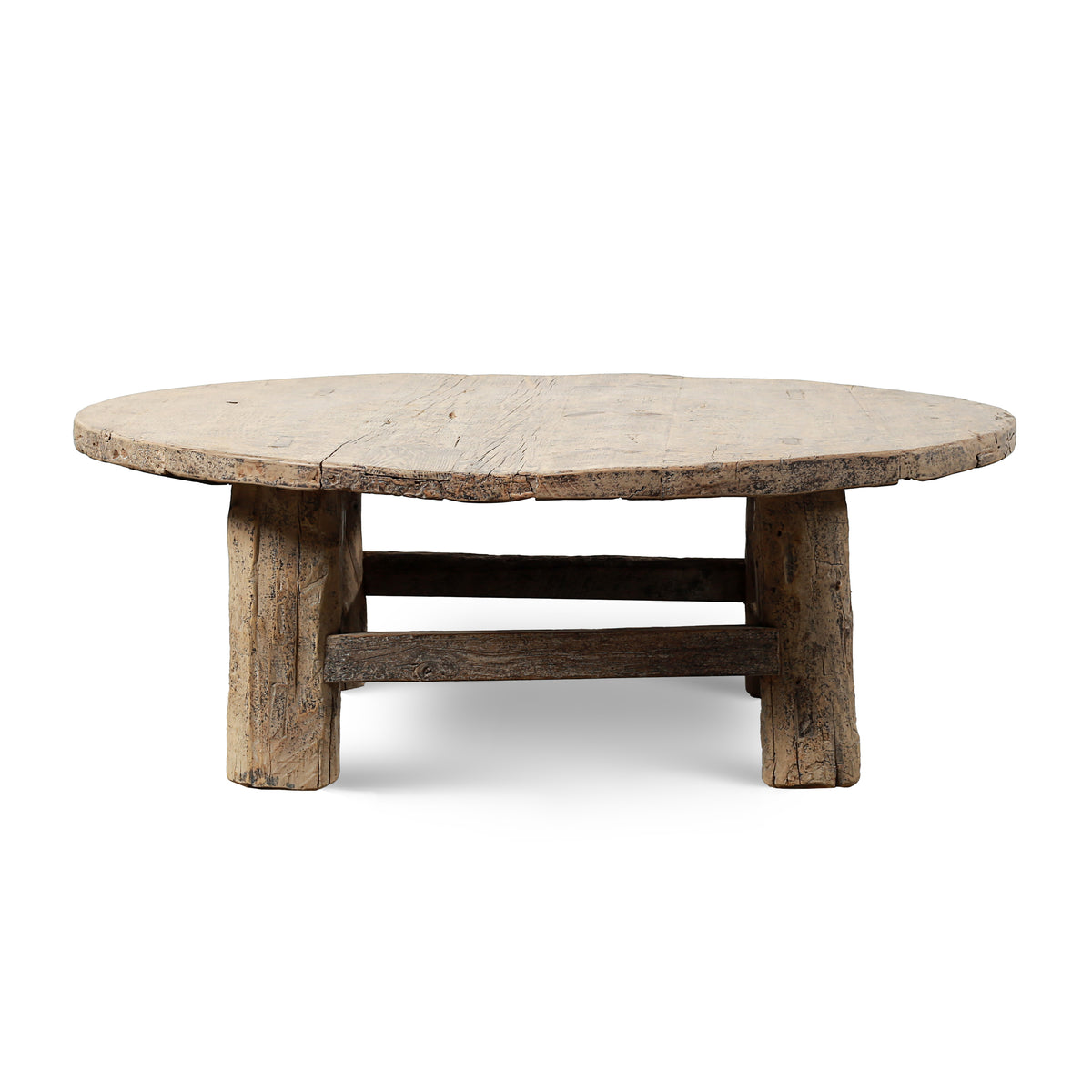 Approx.50 Inches Round Vintage Coffee Table Elmwood Weathered Natural