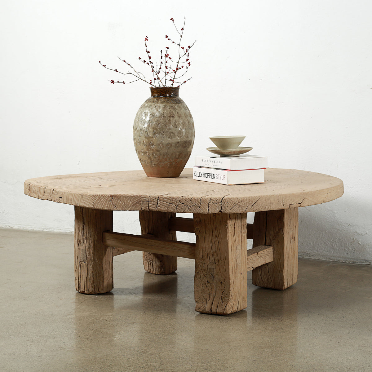 Approx.48-50 Inches Round Vintage Coffee Table Elmwood Weathered Natural