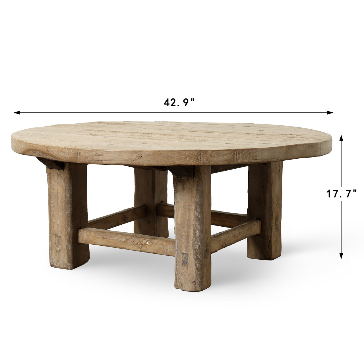 Approx.42.9 Inches Round Vintage Coffee Table Weathered Natural