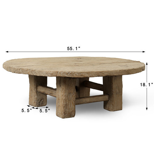 Approx.55.1 Inches Round Vintage Elmwood Coffee Table Weathered Natural image 2