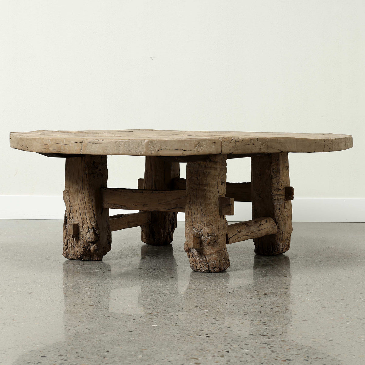Approx 49 Inches Round Rustic Vintage Coffee Table Elmwood Weathered Natural