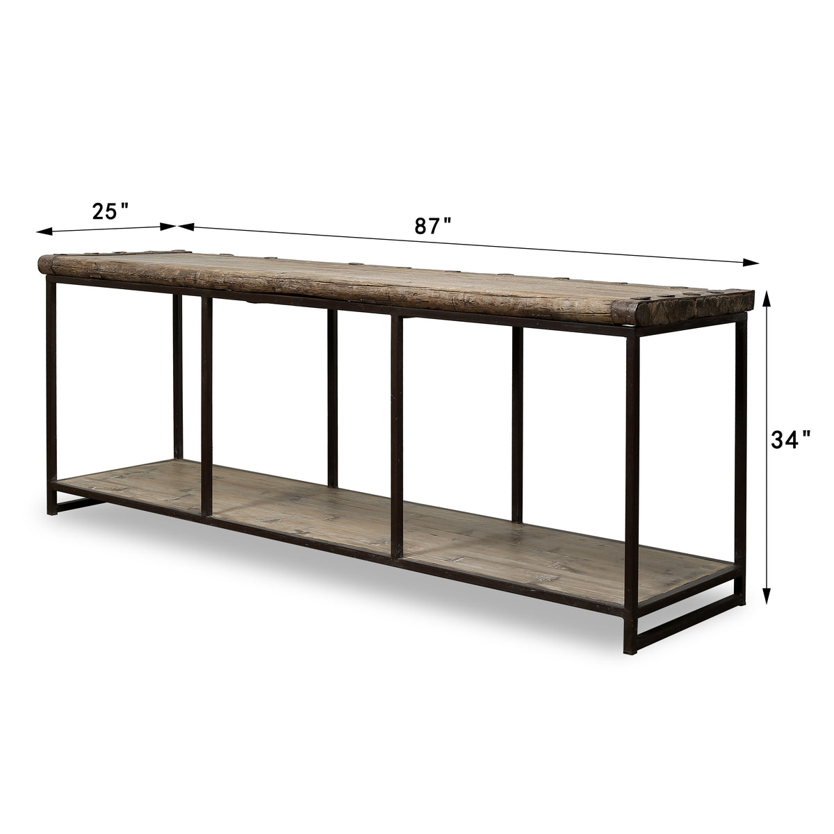 Approx. 87" Long 25" Deep Vintage Door Console with Storage Shelf