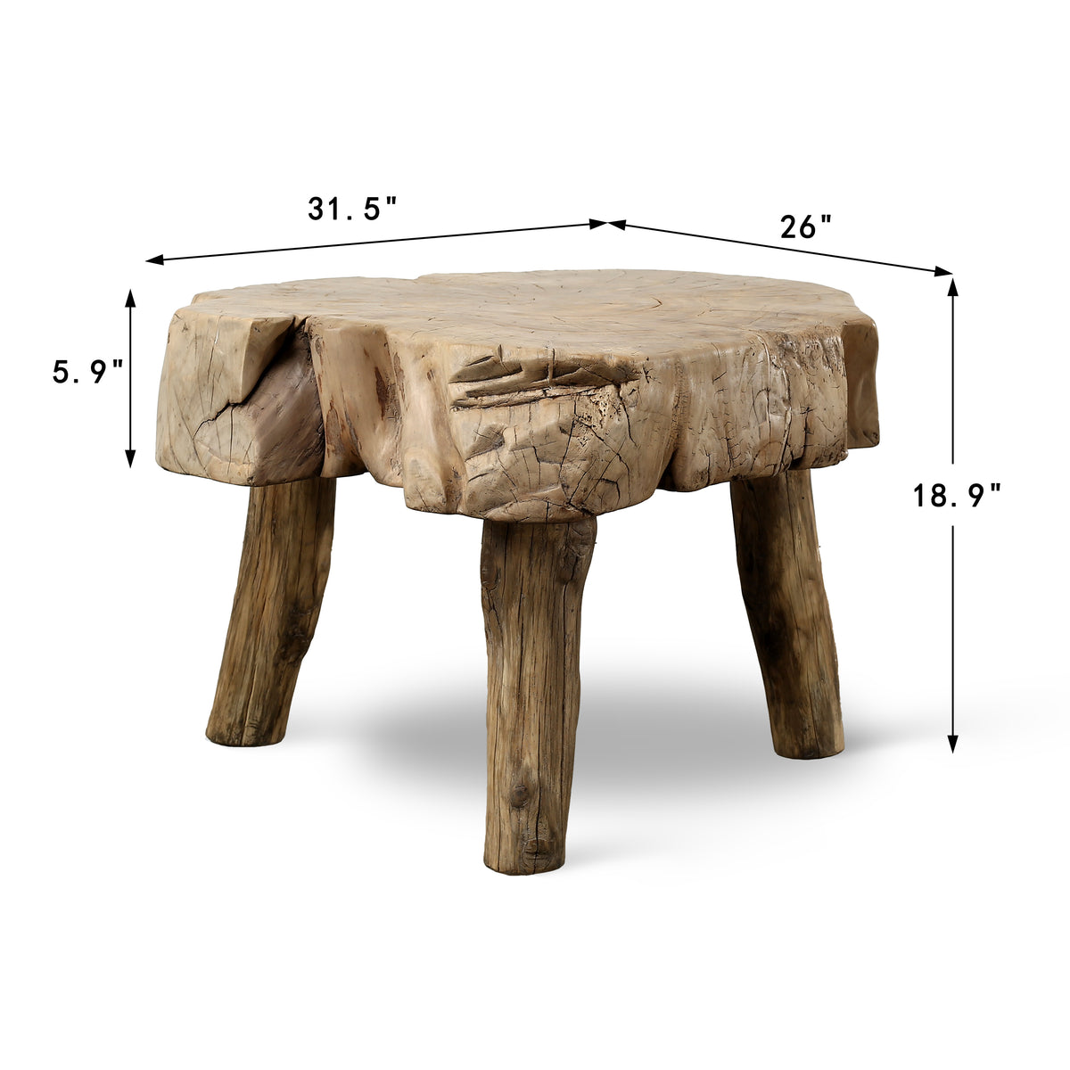 Approx. 31 Inches Live Edge Vintage Rustic Side Table Weathered Natural