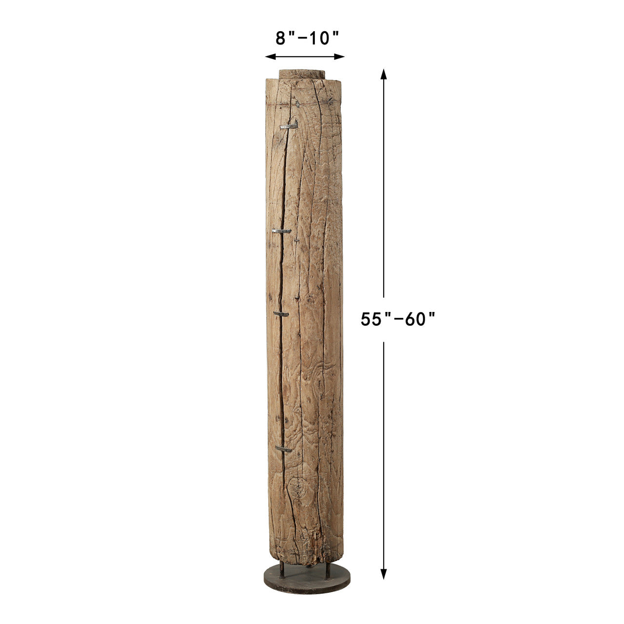 Approx. 5ft High 8-10 Inches Round Vintage House Beam with Iron Stand