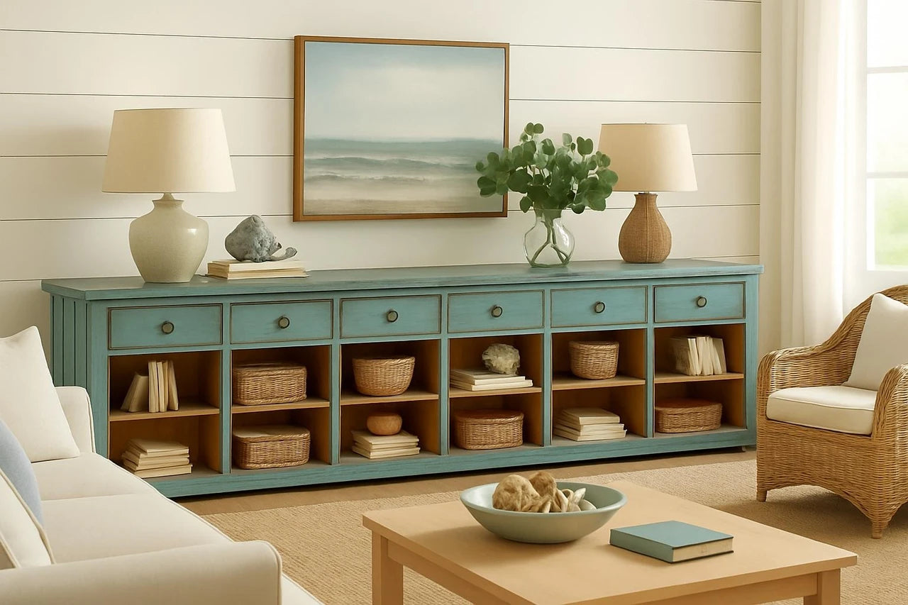 Vintage Counter Table With Six Drawers | Distressed Finish